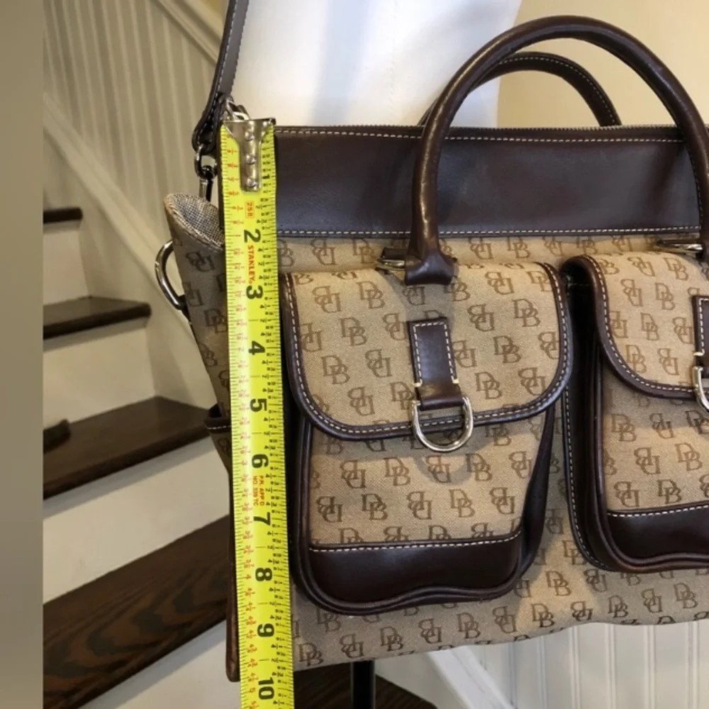 DOONEY BOURKE Signature Logo Canvas & Brown Leather Briefcase Messenger Bag